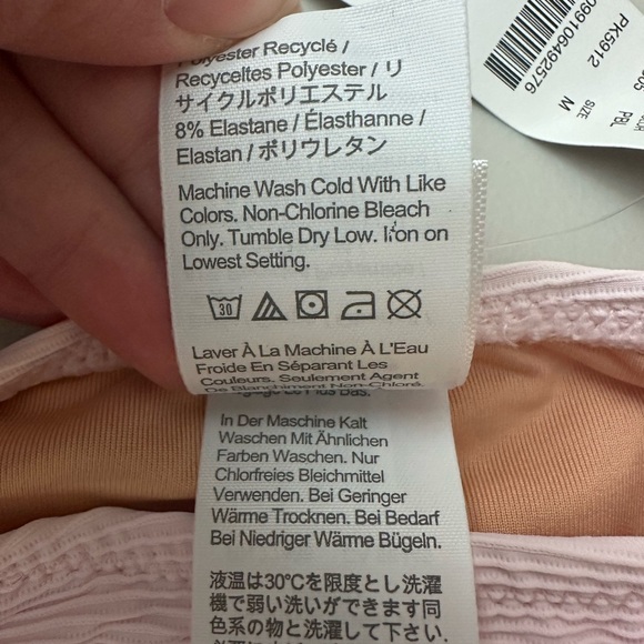 J.Crew Ribbed Curved-Waist Cheeky String Bikini Swim Bottom in Pale Pink Medium - Picture 4 of 7